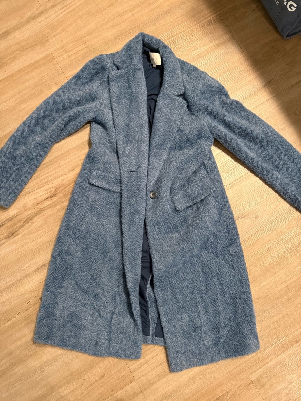 LOFT Dusty Blue Teddy Faux-Fur Long Coat